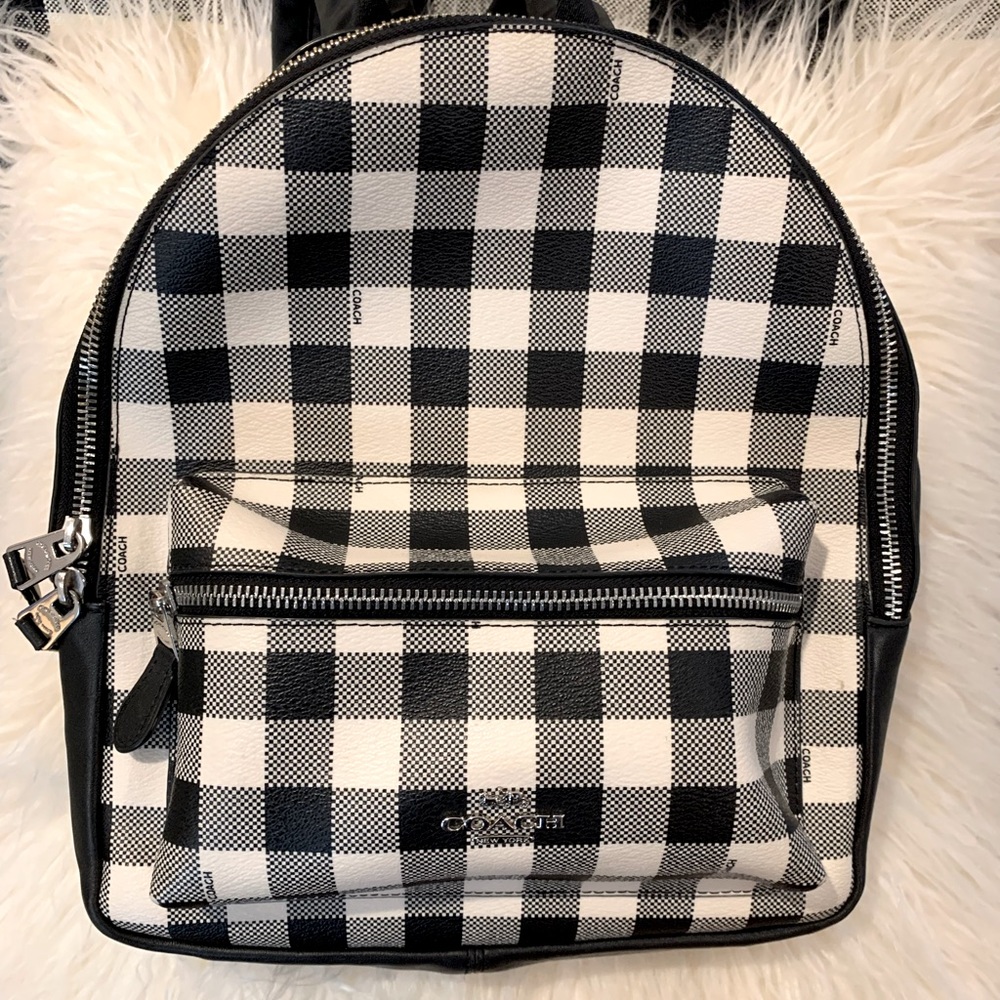 Coach Black & White Check Gingham Backpack